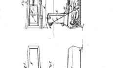 Patent drawing from 1868 showing a coffin with a square tube rising to the surface, containing a ladder and a bell cord.